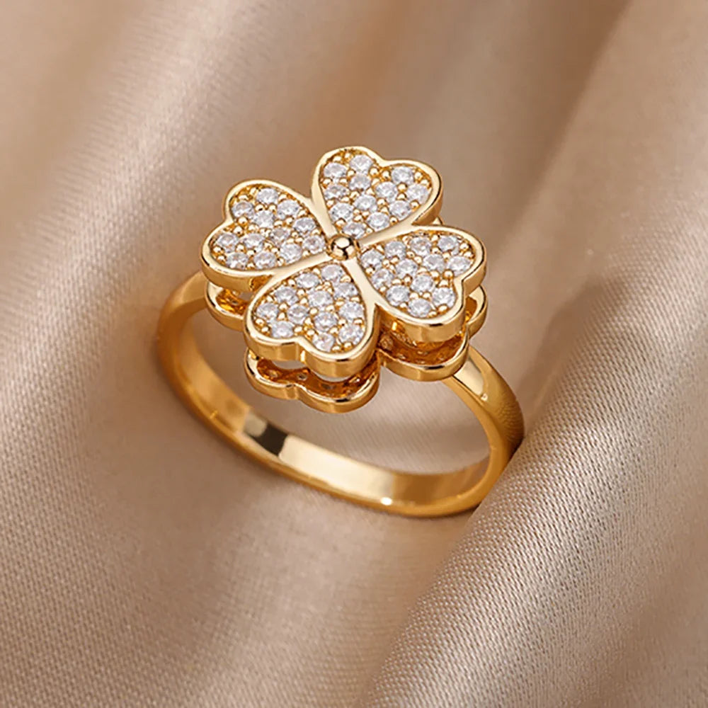 Anello Quadrifoglio in acciaio inossidabile placcato oro 18K