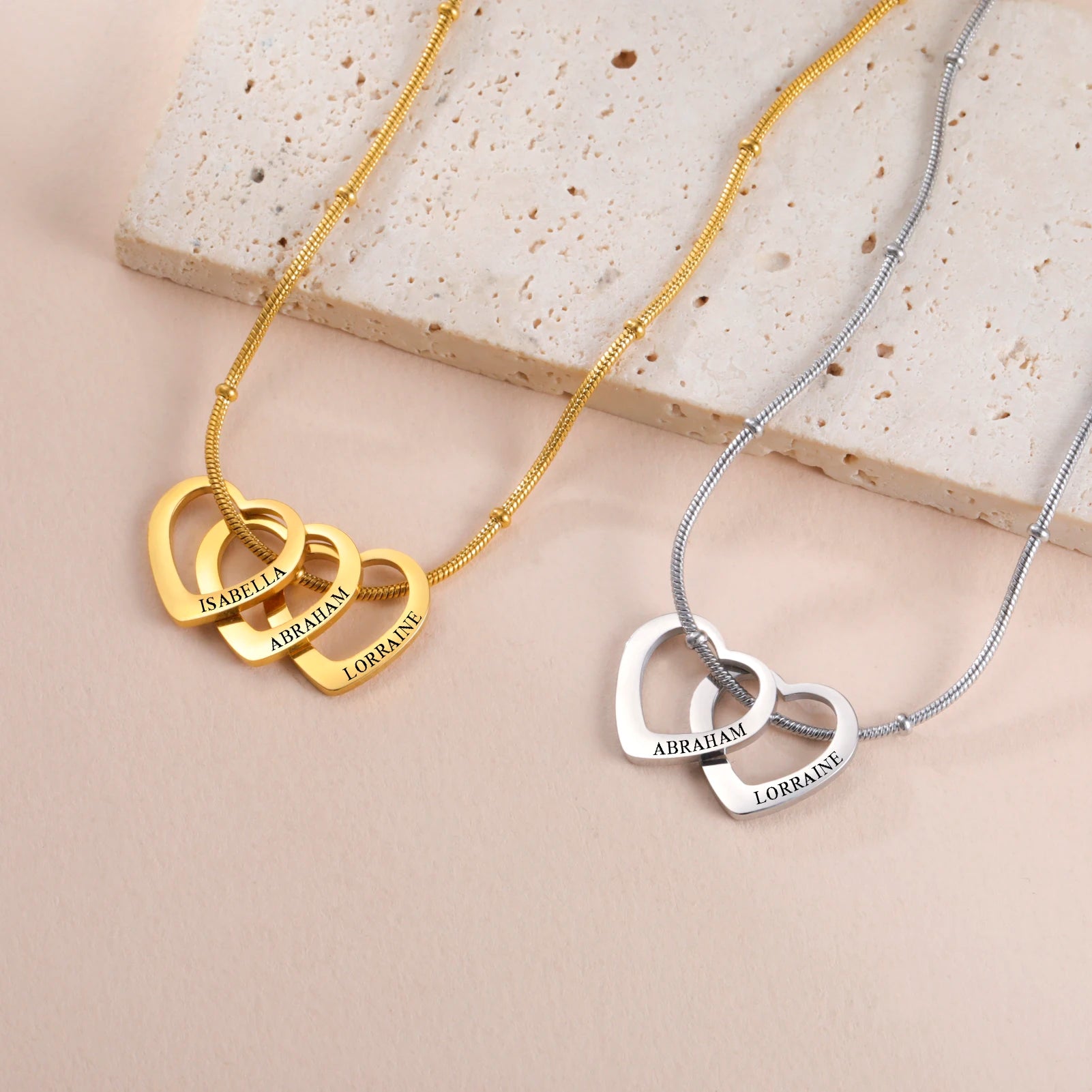 Collana cuori oro e acciaio