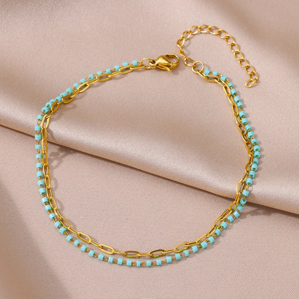 Cavigliera modello Perline Verde Acqua