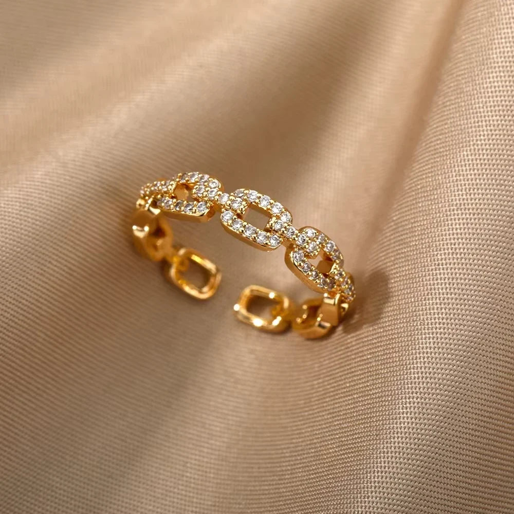 Anello Maglia Pavé in acciaio inossidabile placcato oro 18K