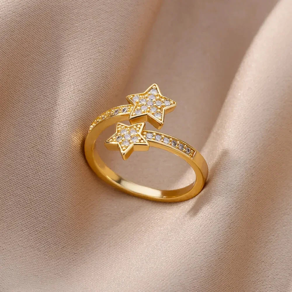 Anello Stelle in acciaio inossidabile placcato oro 18K